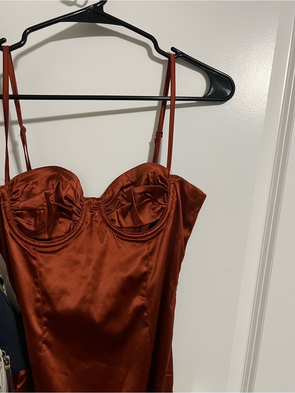 Satin Bustier Mini Dress in Rust